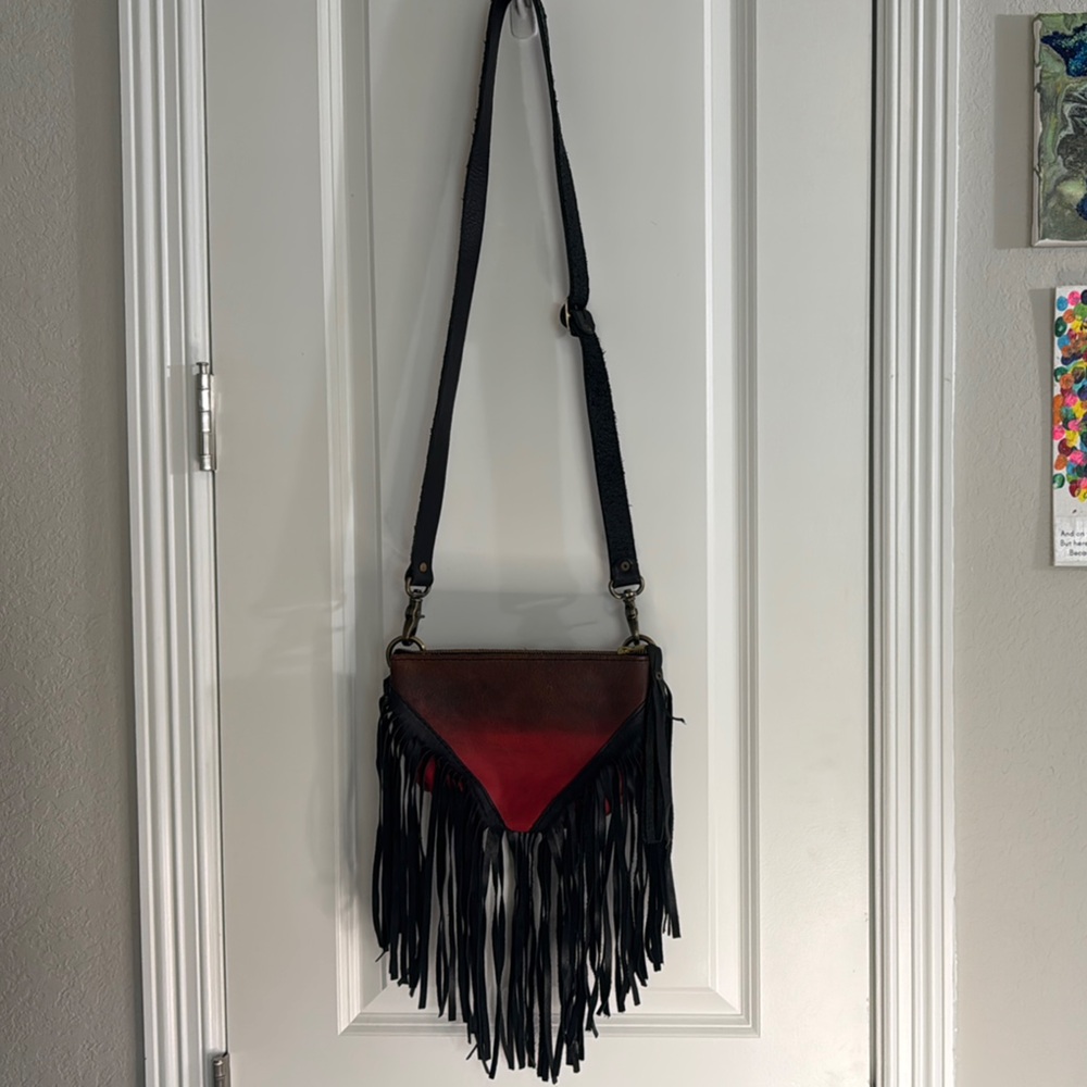 Fringe Crossbody Bag - Red and Black ombré